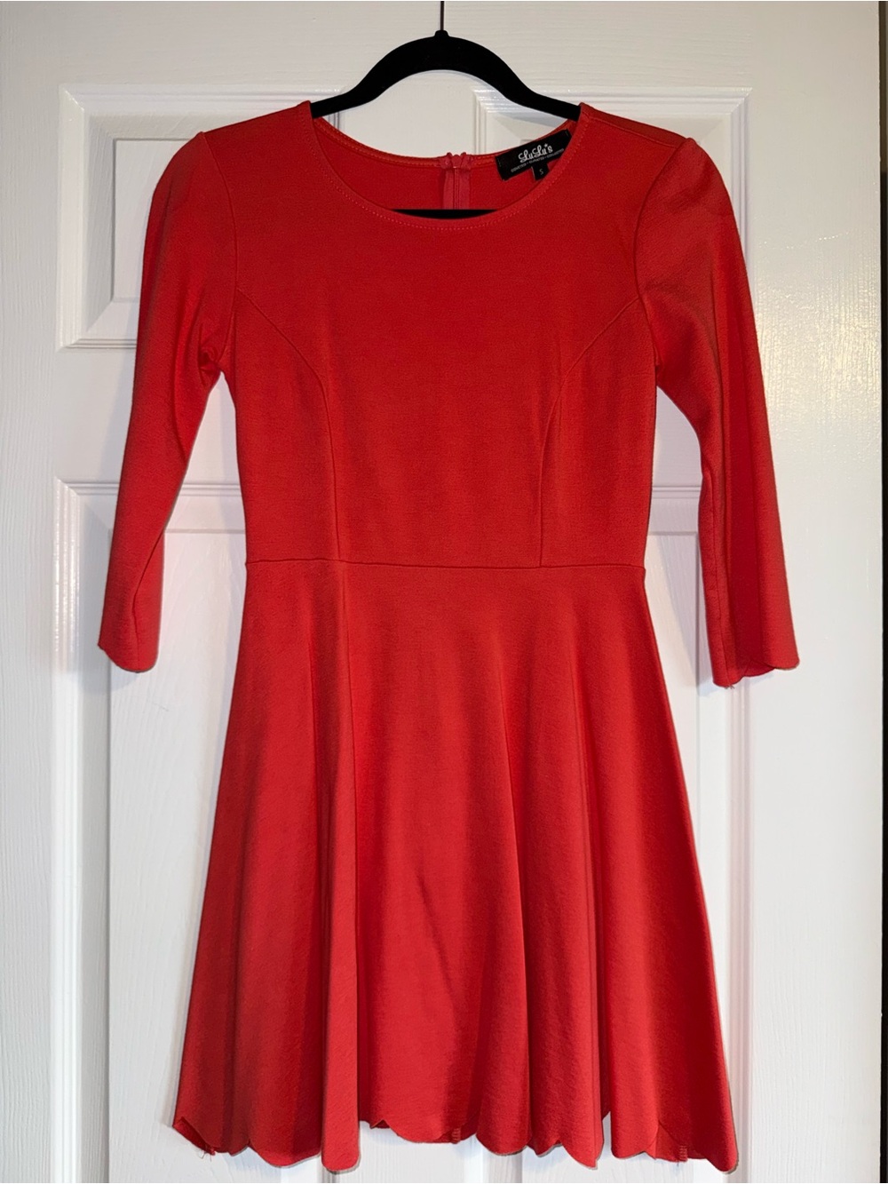 Lulus Red Fit-and-Flare Dress with Three-Quarter Sleeves